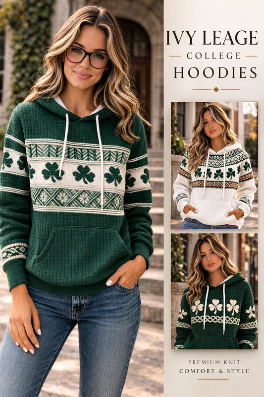 St.Patrick's Day Ivy Leage College Style Quilted Hoodie